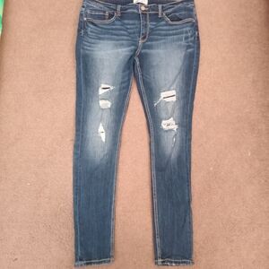 BKE Womens Indigo Ultimate Fit Distressed Skinny Jeans Sz 34x31.5